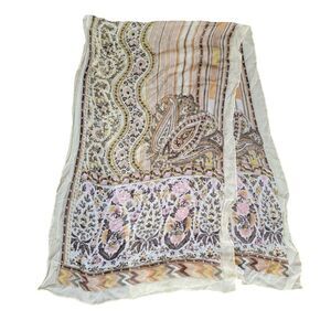 Paisley Floral Beige 100% Silk Sheer Multicolor Scarf